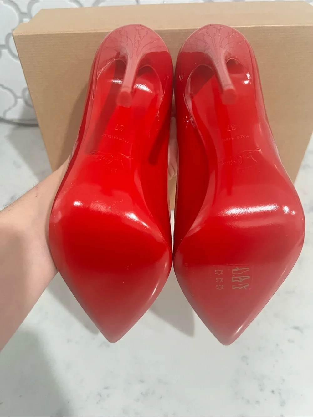Christian Louboutin Red Patent Pigalle Follies 100mm Pumps